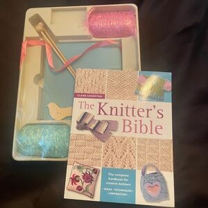 The Knitter's Bible Kit with Blue and Pink Yarn
